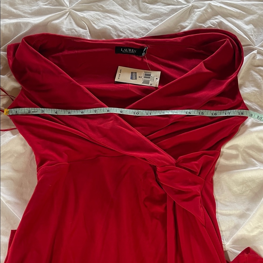 Lauren Ralph Lauren NWT Women's Red Jersey Off-the-Shoulder Gown - Picture 12 of 15